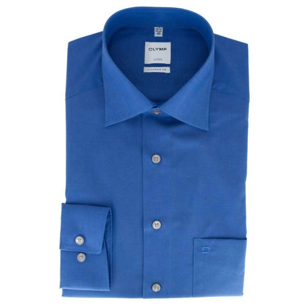 Camicia OLYMP Luxor comfort fit CHAMBRAY blu medio con Nuovo Kent collar in taglio classico