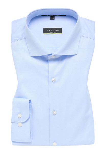 Chemise Eterna SUPER SLIM TWILL bleu clair avec col Italien en coupe super étroite