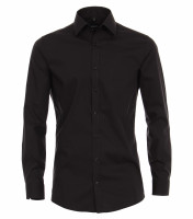 Camisa Venti BODY FIT UNI POPELINE negro con cuello Kent de corte estrecho