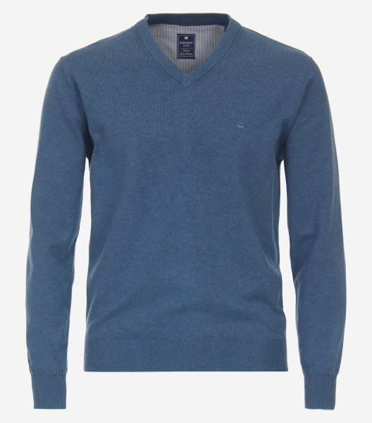 Redmond sweater REGULAR FIT KNITTED medium blue with V-neck collar in classic cut