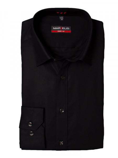 Camisa Marvelis BODY FIT UNI POPELINE negro con cuello New York Kent de corte estrecho