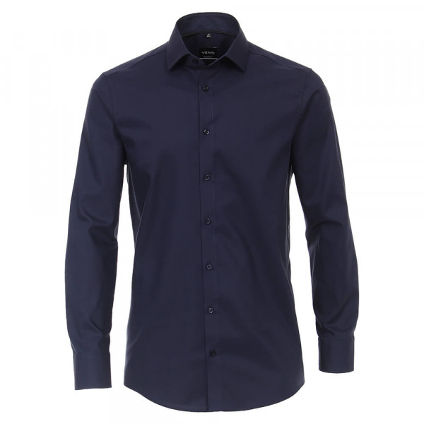 Venti Hemd MODERN FIT STRUKTUR dunkelblau mit Kent Kragen in moderner Schnittform