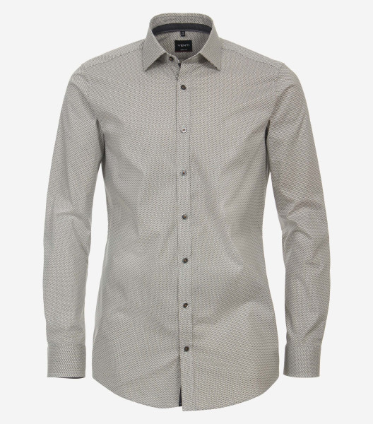 Venti Hemd BODY FIT PRINT beige mit Kent Kragen in schmaler Schnittform