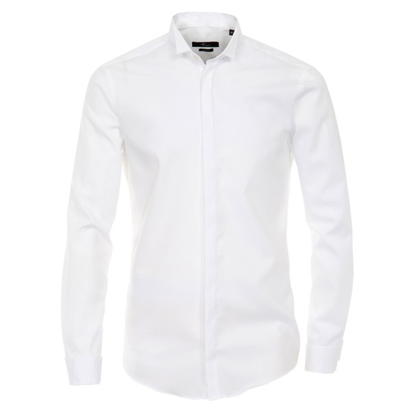 Venti Shirt &quot;Popeline&quot; white with Wing Collar and concealed placket in modern fit