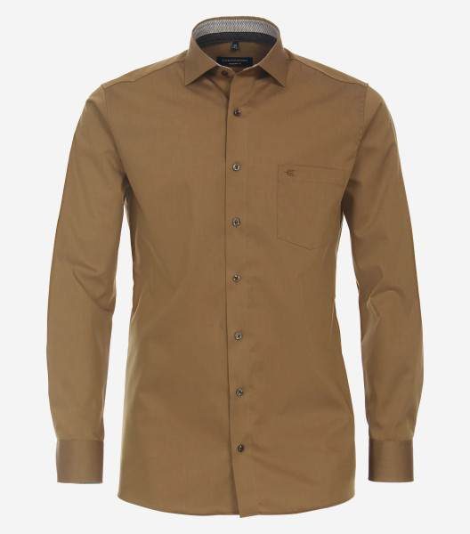 CasaModa Hemd MODERN FIT UNI POPELINE beige mit Kent Kragen in moderner Schnittform