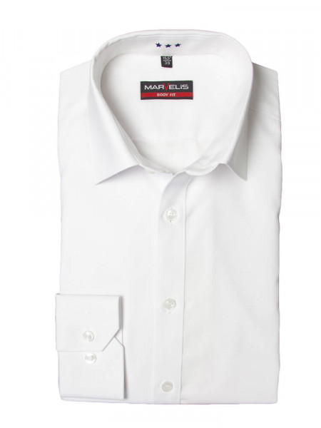 Camicia Marvelis BODY FIT UNI POPELINE bianco con New York Kent collar in taglio stretto