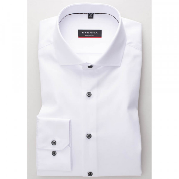 Camicia Eterna MODERN FIT TWILL bianco con Spaccato collar in taglio moderno