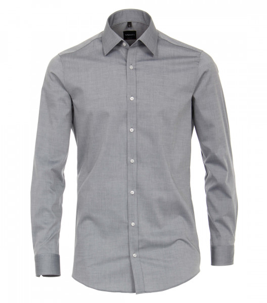 Camisa Venti BODY FIT UNI POPELINE gris con cuello Kent de corte estrecho