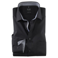 OLYMP Luxor modern fit overhemd UNI POPELINE zwart met Global Kentkraag in moderne snit