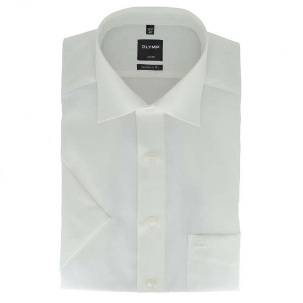 Camisa OLYMP Luxor modern fit UNI POPELINE beige con cuello Nuevo Kent de corte moderno