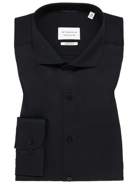 Eterna shirt SUPER SLIM TWILL black with Cutaway collar in super slim cut