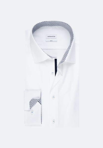 Camicia Seidensticker SLIM FIT UNI POPELINE bianco con Business Kent collar in taglio stretto