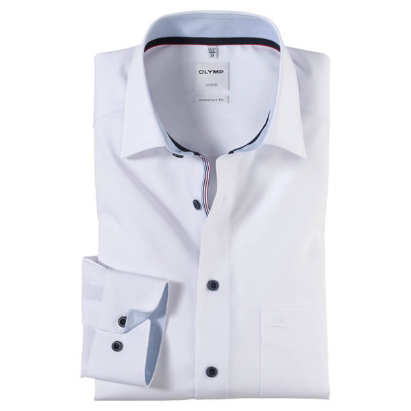 OLYMP Luxor comfort fit Hemd UNI POPELINE weiss mit New Kent Kragen in klassischer Schnittform