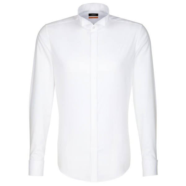 Camisa Seidensticker SLIM FIT UNI POPELINE blanco con cuello Carmen Party de corte estrecho