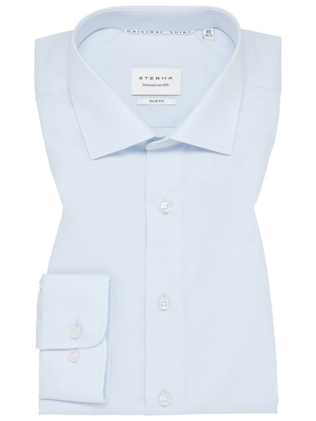 Camicia Eterna SLIM FIT UNI POPELINE azzurro con Kent collar in taglio stretto