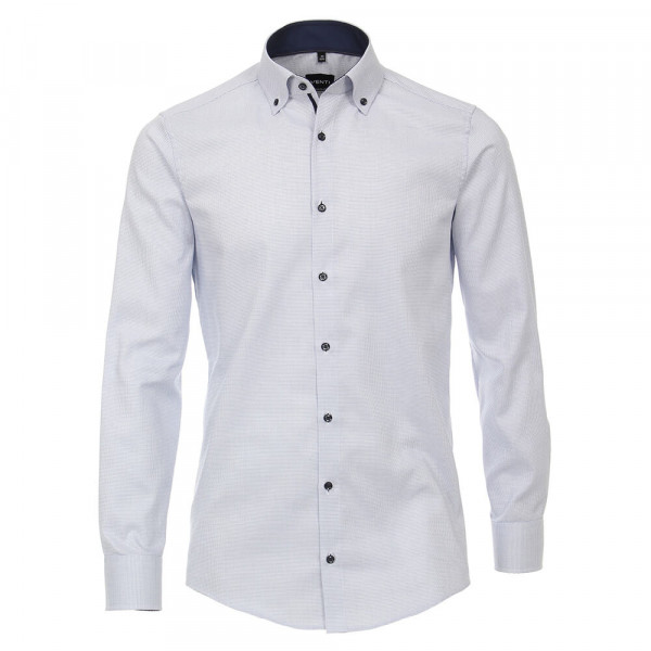 Venti overhemd MODERN FIT STRUCTUUR middelblauw met Button Downkraag in moderne snit