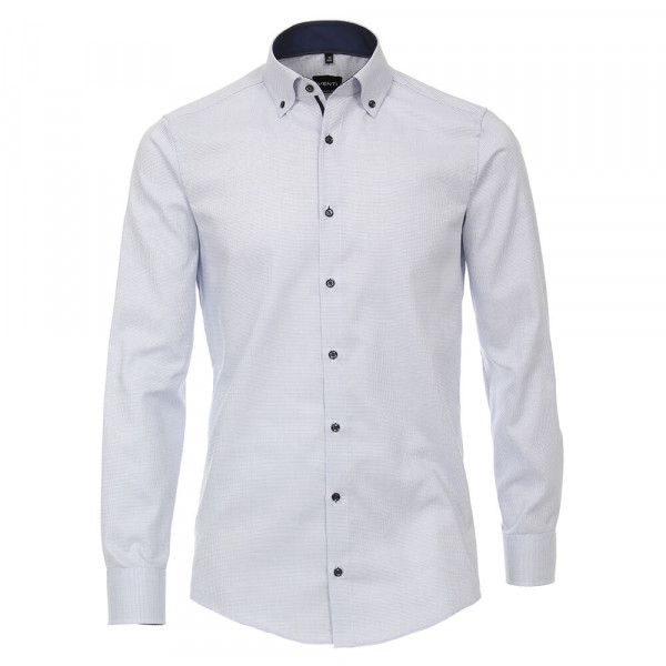 Camisa Venti MODERN FIT ESTRUCTURA azul medio con cuello Button Down de corte moderno