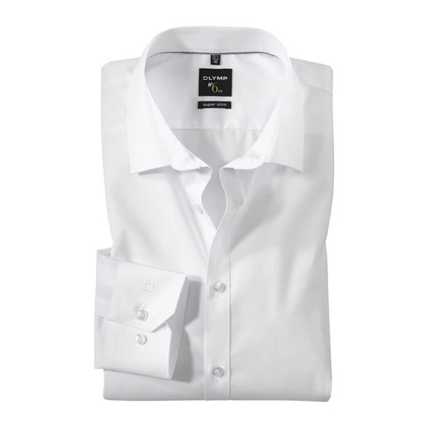 Chemise OLYMP No. Six super slim UNI POPELINE blanc avec col Urban Kent en coupe super étroite