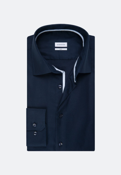 Chemise Seidensticker SLIM FIT STRUCTURE bleu foncé avec col Business Kent en coupe étroite