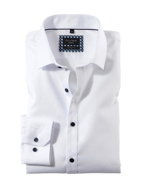 Camicia Olymp NO. SIX UNI POPELINE bianco con Kent moderno collar in taglio super stretta
