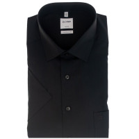 Camisa OLYMP Luxor comfort fit UNI POPELINE negro con cuello Nuevo Kent de corte clásico