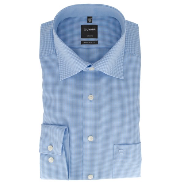 Camisa OLYMP Luxor modern fit OFFICE azul claro con cuello Nuevo Kent de corte moderno