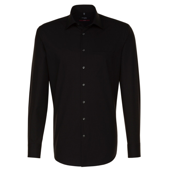 Seidensticker REGULAR shirt UNI POPELINE black with Business Kent collar in modern cut