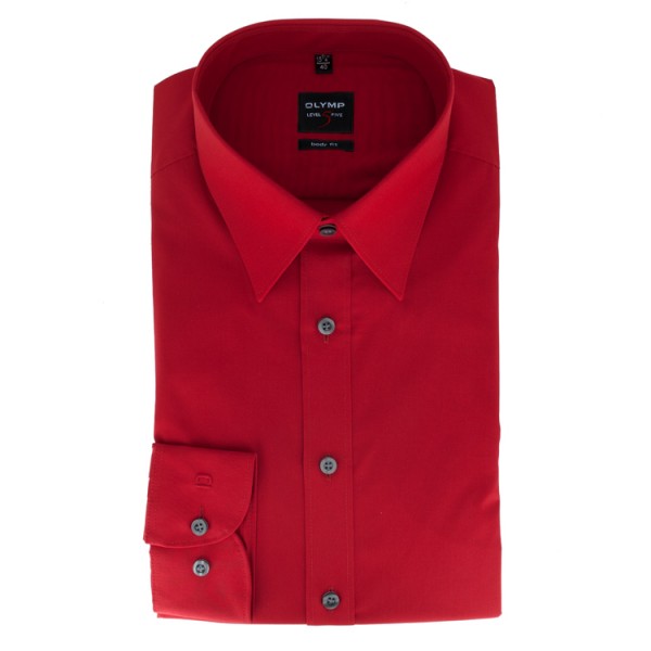 Chemise OLYMP Level Five body fit UNI POPELINE rouge avec col New York Kent en coupe étroite