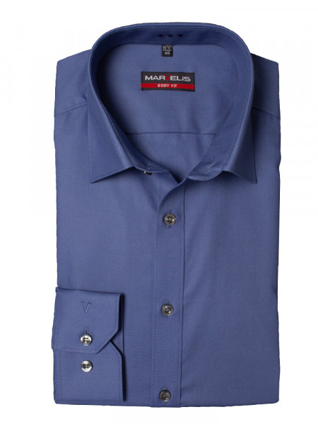 Marvelis BODY FIT Hemd UNI POPELINE mittelblau mit New York Kent Kragen in schmaler Schnittform