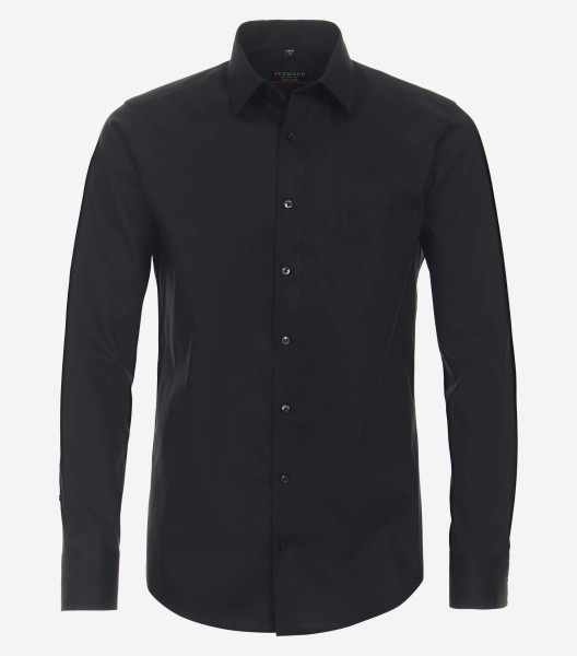 Camisa Redmond MODERN FIT UNI POPELINE negro con cuello Kent de corte moderno