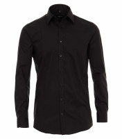 Camisa Venti BODY FIT UNI POPELINE negro con cuello Kent de corte estrecho