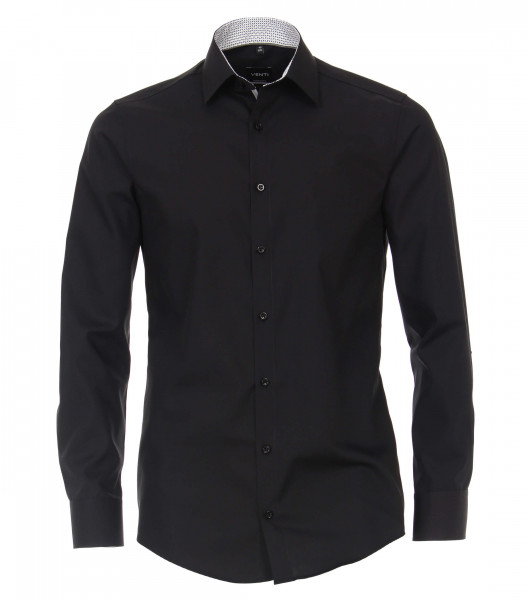 Venti Hemd MODERN FIT UNI POPELINE schwarz mit Kent Kragen in moderner Schnittform