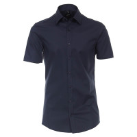 Camisa Venti BODY FIT UNI POPELINE azul oscuro con cuello Kent de corte estrecho