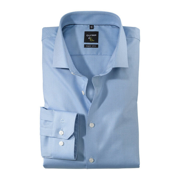 Chemise OLYMP No. Six super slim TWILL bleu clair avec col Royal Kent en coupe super étroite