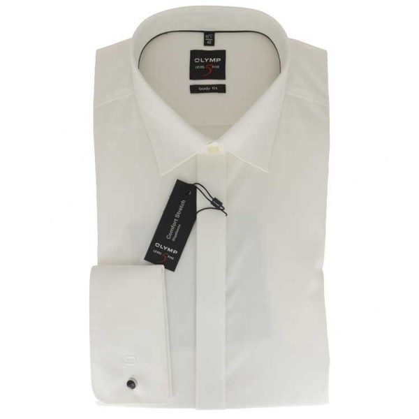 OLYMP Level Five soirée body fit shirt UNI POPELINE beige with New York Kent collar in narrow cut