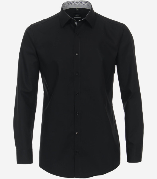 Chemise Venti MODERN FIT UNI POPELINE noir avec col Kent en coupe moderne