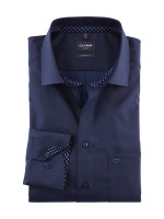 Olymp Hemd MODERN FIT UNI POPELINE dunkelblau mit Global Kent Kragen in moderner Schnittform