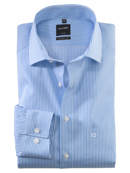 OLYMP overhemd MODERN FIT TWILL STRIPES lichtblauw met Global Kent-kraag in moderne snit