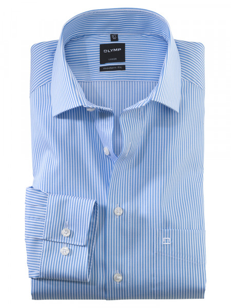 Camisa OLYMP MODERN FIT TWILL RAYAS azul claro con cuello Global Kent de corte moderno