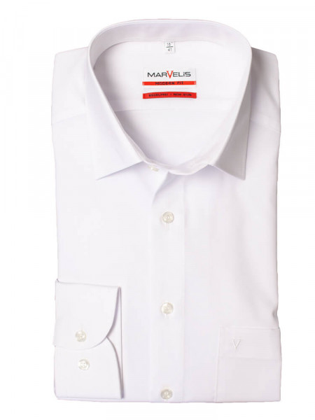 Camisa Marvelis MODERN FIT UNI POPELINE blanco con cuello Nuevo Kent de corte moderno