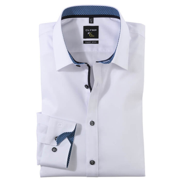 Camisa OLYMP No. Six super slim UNI POPELINE blanco con cuello Urban Kent de corte súper estrecho