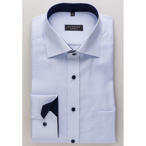 Camicia Eterna COMFORT FIT STRUTTURA azzurro con Kent classico collar in taglio classico