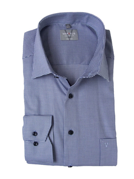 Camicia Marvelis COMFORT FIT STRUTTURA blu scuro con Nuovo Kent collar in taglio classico