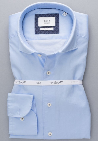 Eterna shirt SLIM FIT TWILL light blue with Shark collar in narrow cut