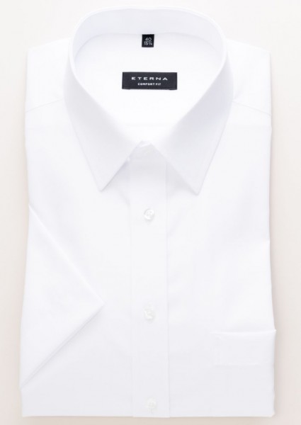 Camicia Eterna COMFORT FIT UNI POPELINE bianco con Kent collar in taglio classico