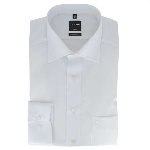 Camisa OLYMP Luxor modern fit UNI POPELINE blanco con cuello Nuevo Kent de corte moderno