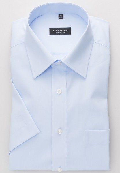 Camicia Eterna COMFORT FIT UNI POPELINE azzurro con Kent collar in taglio classico