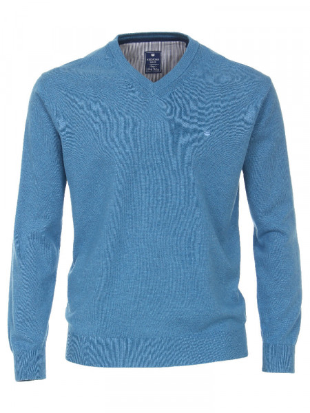 Redmond jumper REGULAR FIT MELANGE medium blue with V-neck collar in classic cut