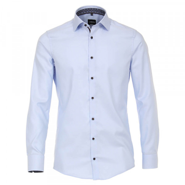 Camisa Venti MODERN FIT ESTRUCTURA azul claro con cuello Kent de corte moderno