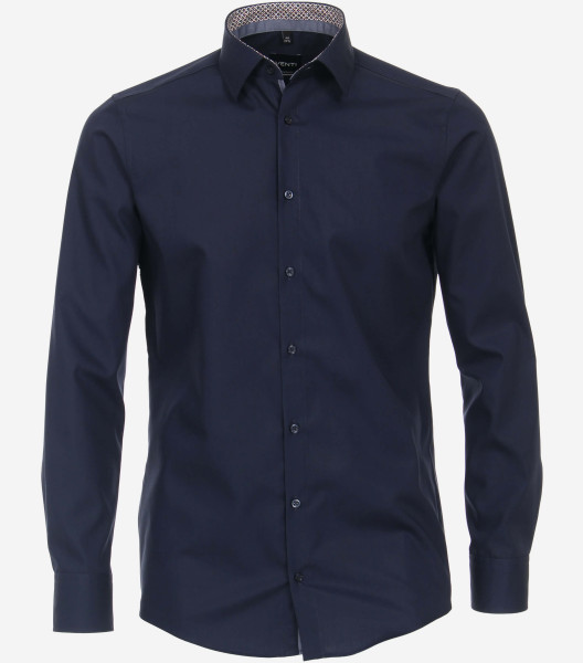 Camisa Venti MODERN FIT UNI POPELINE azul oscuro con cuello Kent de corte moderno